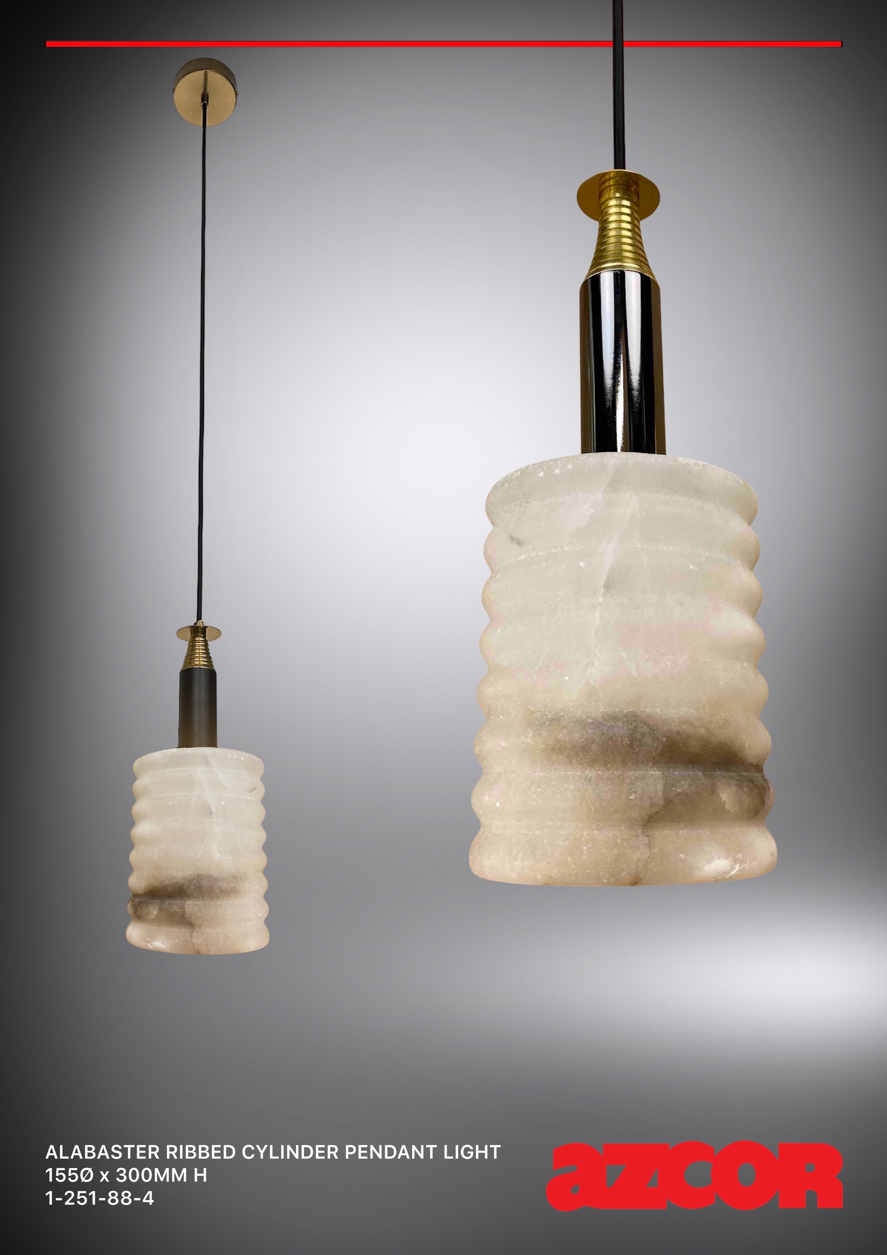 Alabaster Ribbed Cylinder Pendant Light