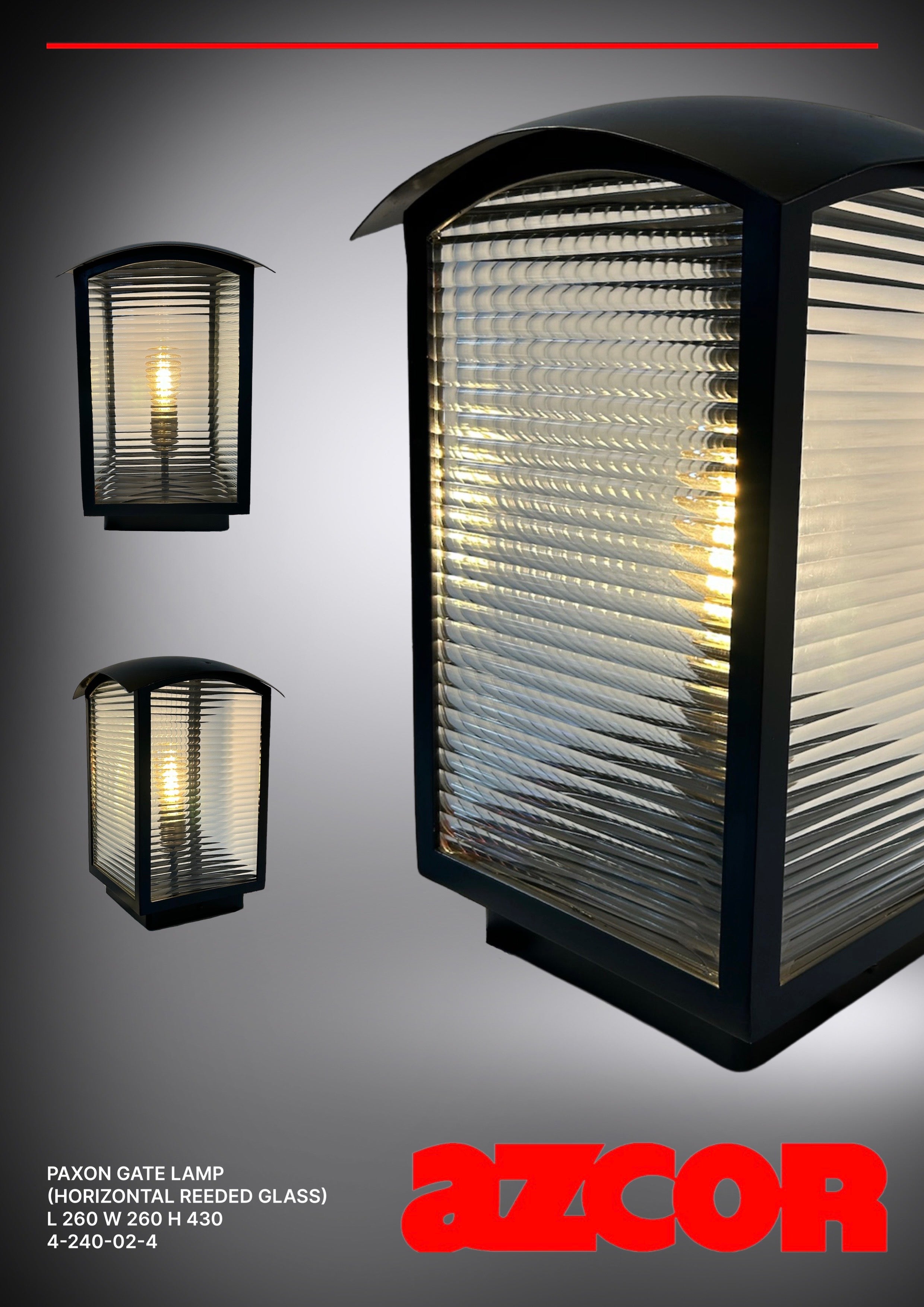 Paxon Non-rust Alum. Reeded Glass Gate Lamp (Horizontal)