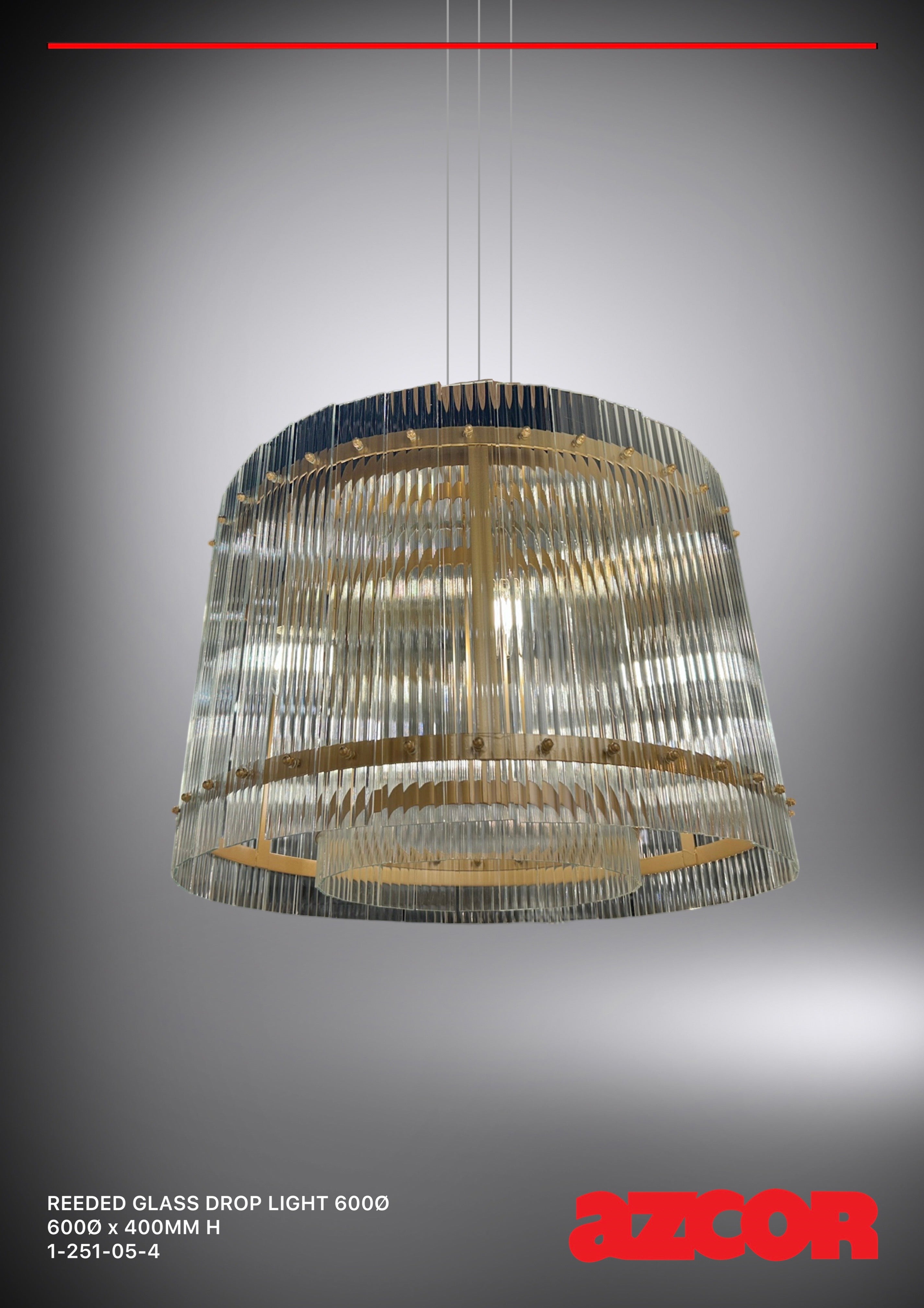 Reeded Glass Round Drop Light 600Ø