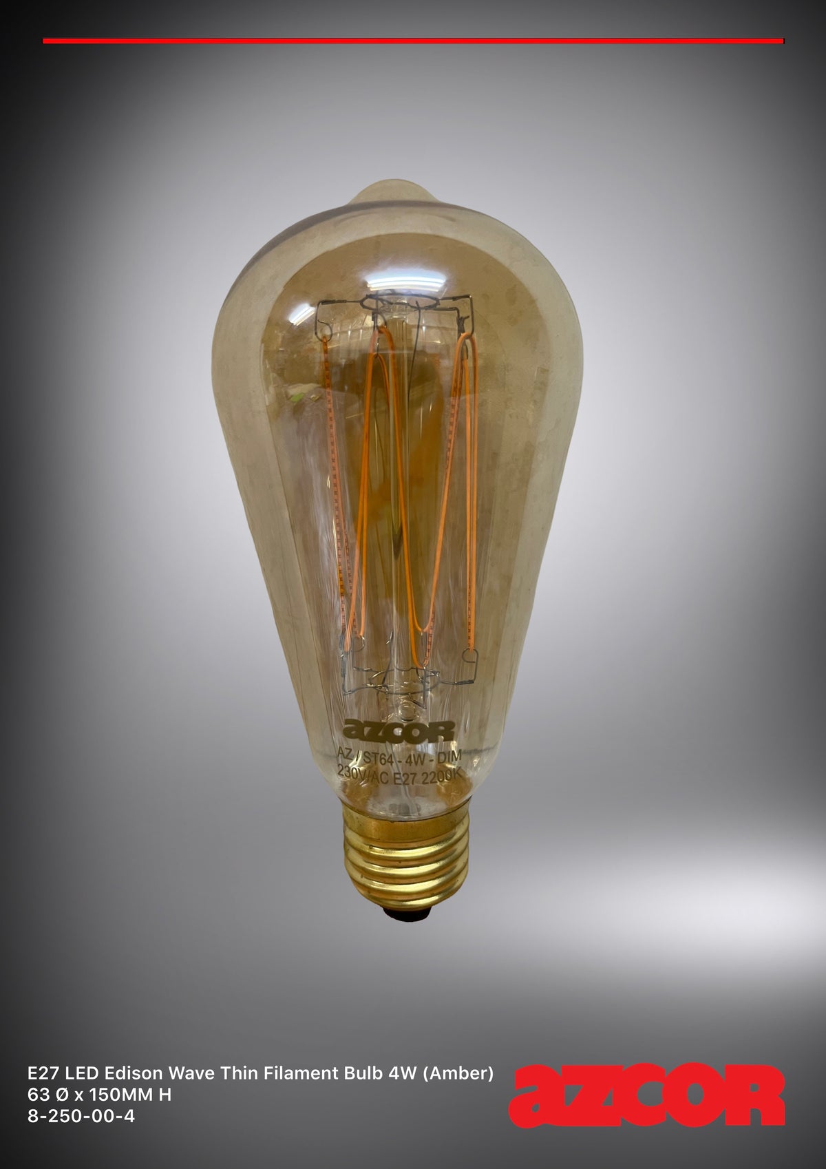 E27 ST64 Edison Wave Thin Filament Bulb LED 4W (Amber)