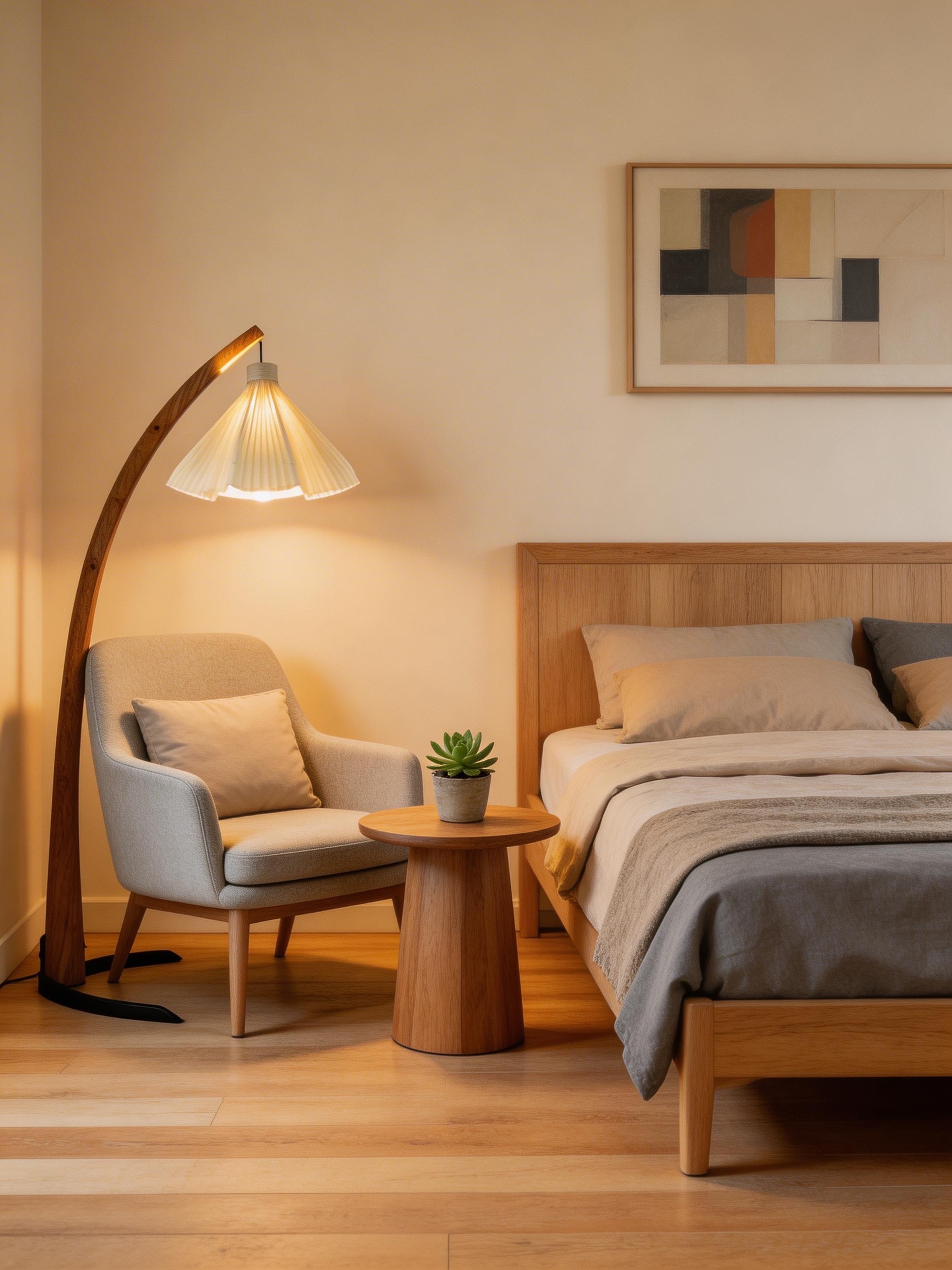 Nito Wood Floor Lamp (Flora Shade)