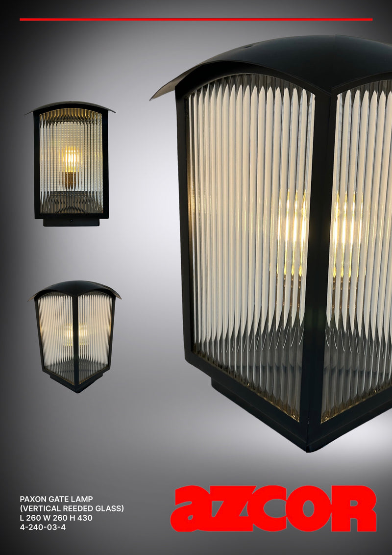 Paxon Non-rust Alum. Reeded Glass Gate Lamp (Vertical)