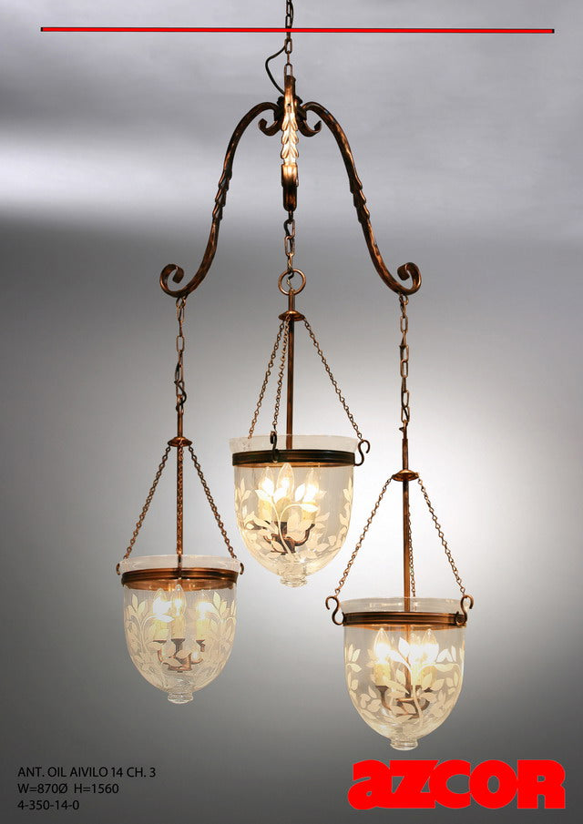 Antique Oil Aivilo Chandelier Cluster 3