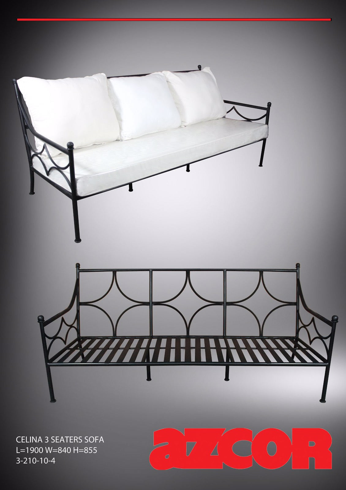 Celina Wrought Iron 3-Seater Sofa